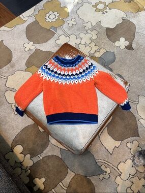 Kids Orange Fair Isle Crewneck Sweater -